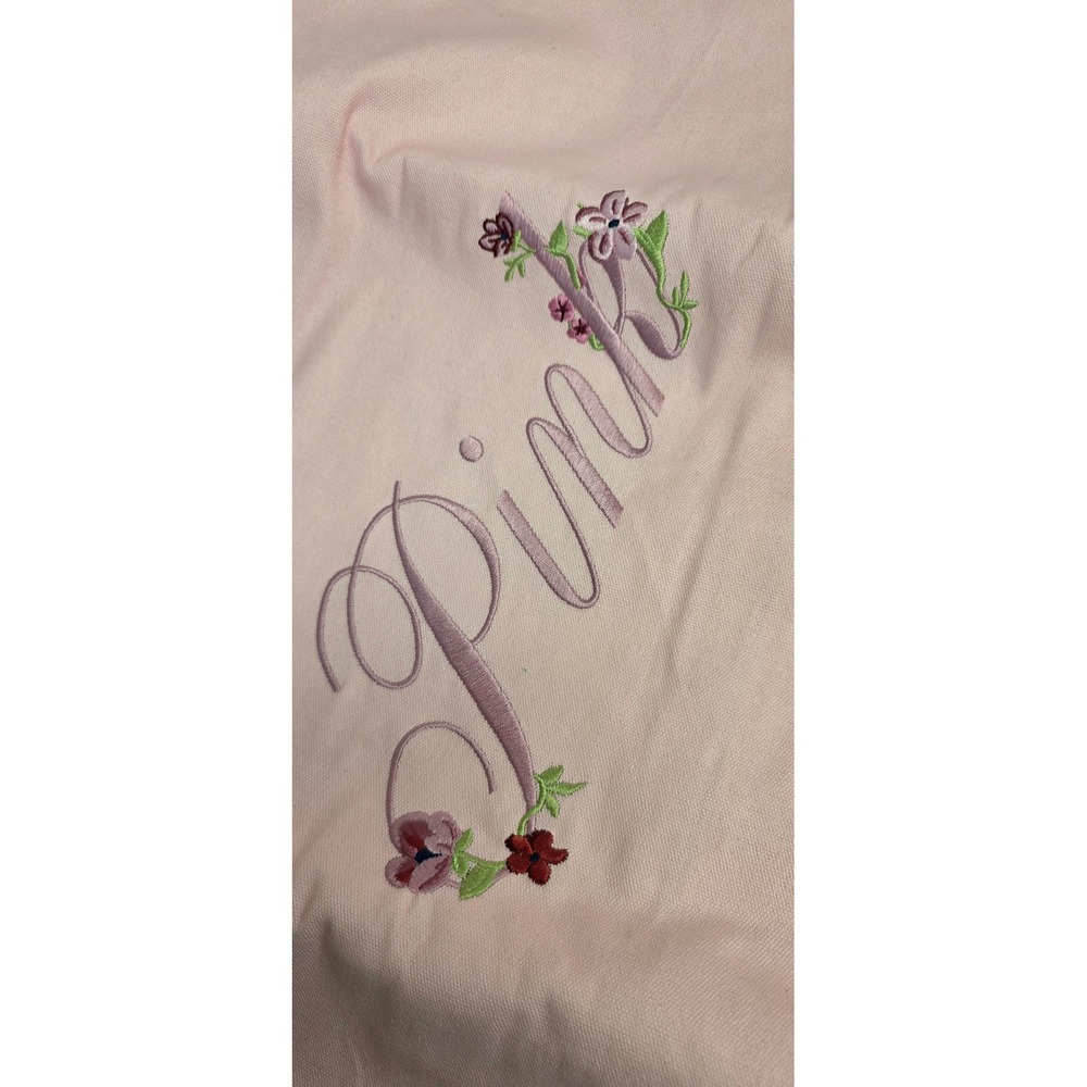 Victorias Secret PINK Floral Embroidered Canvas Tote Bag Pink Zip Top NWT - Picture 2 of 8